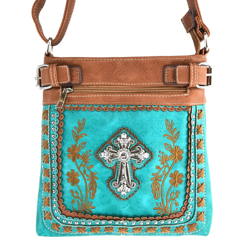 Cross Floral Embroidery Crossbody Purse