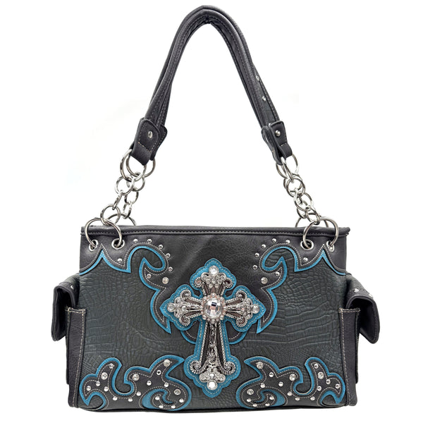 Croc Pu Leather Cross Rhinestone Women Handbag