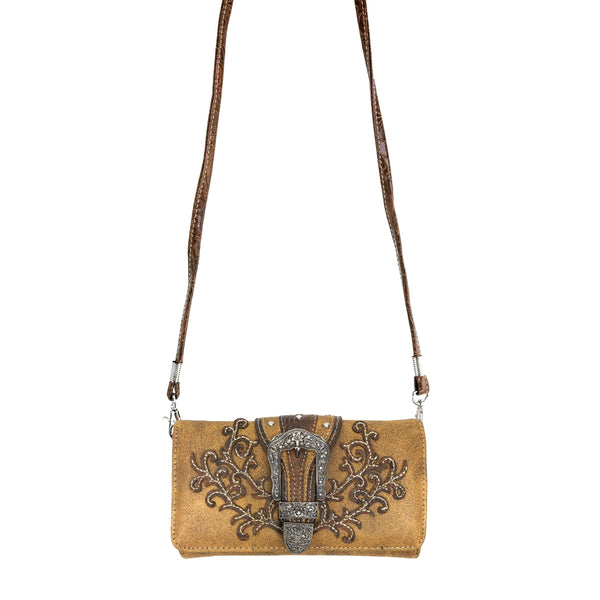 Classic Western Buckle Crossbody Trifold Wallet