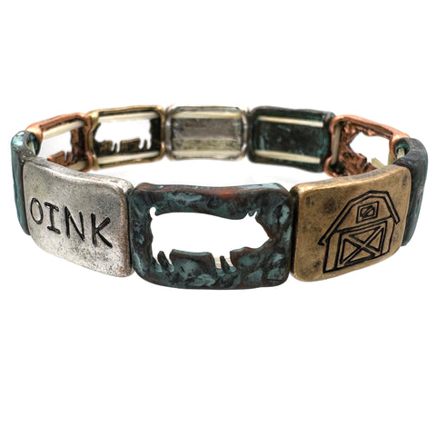 Barn Animals Pig Oink Stretch Bracelet