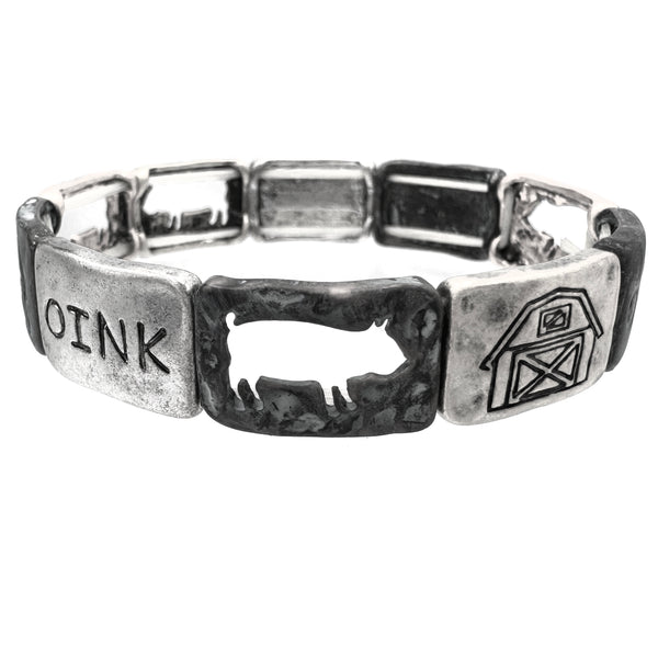 Barn Animals Pig Oink Stretch Bracelet