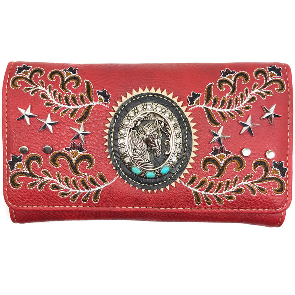 Horse Stars with Floral Embroidery Crossbody Wallet