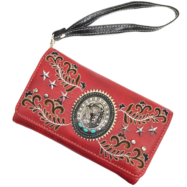 Horse Stars with Floral Embroidery Crossbody Wallet