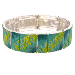 Blue Green Painted Silver Stretch Bracelet