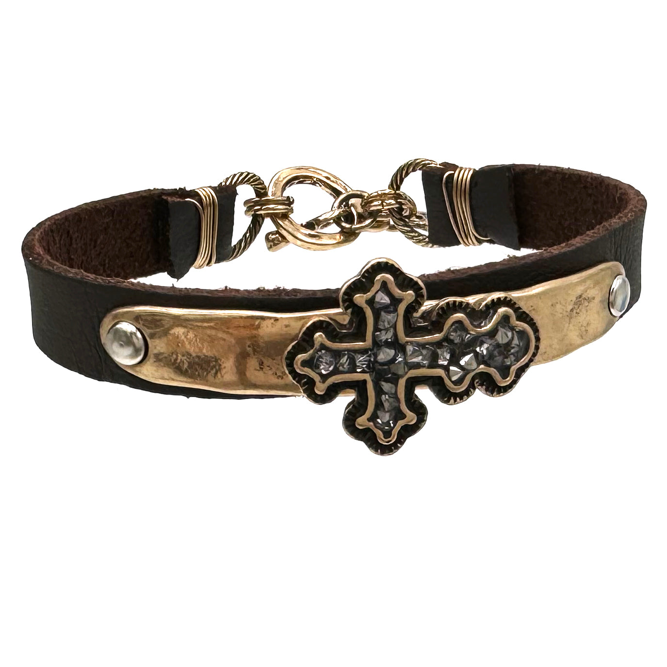 Crystal Cross Leather Bracelet