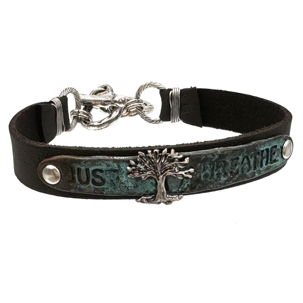 Just Breathe Tree Leather Bracelet