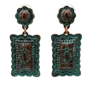 Patina Bronze Victorian Antique Metal Square Earrings