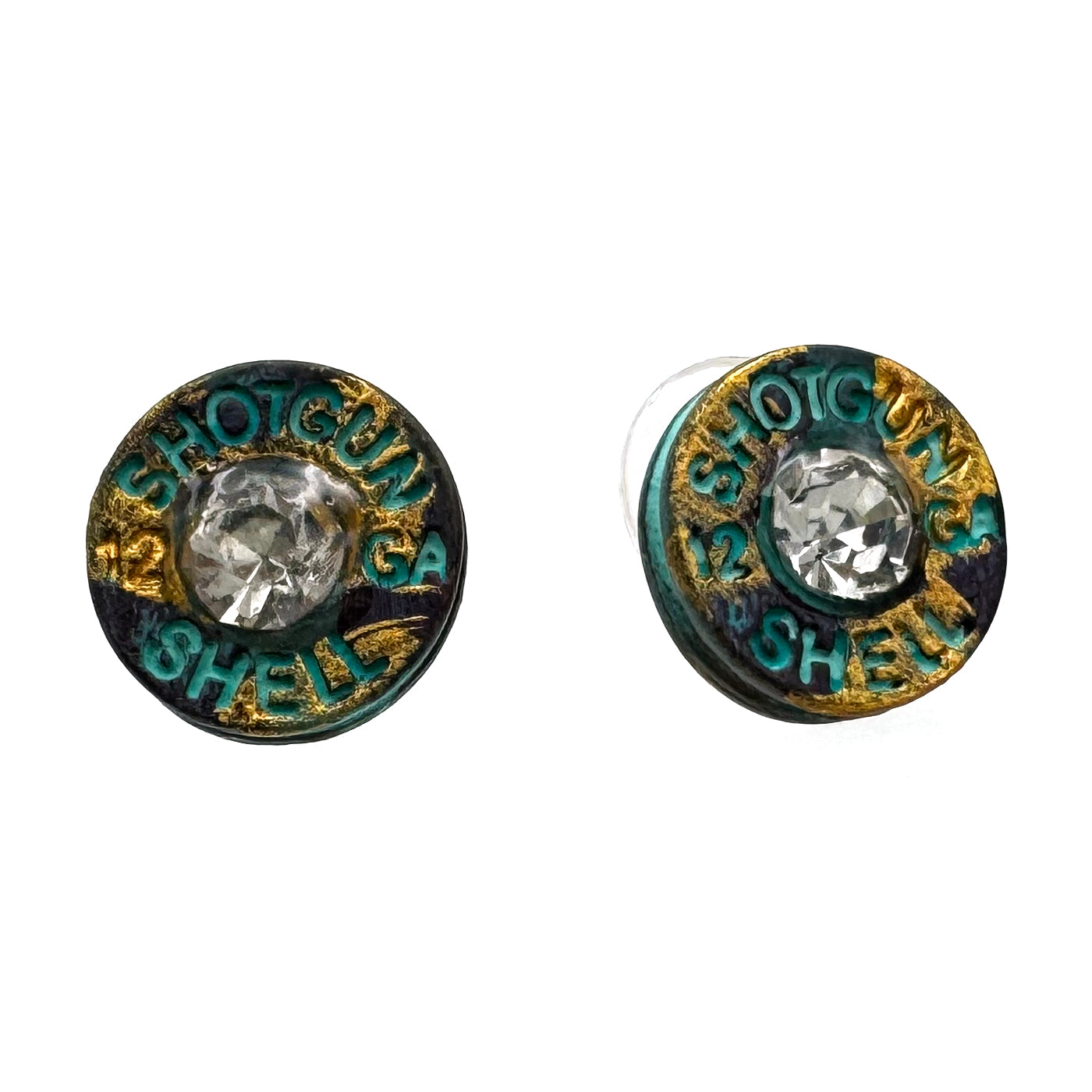 Patina Gold Bullet Shell Rhinestone Western Earrings