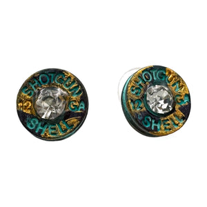 Patina Gold Bullet Shell Rhinestone Western Earrings