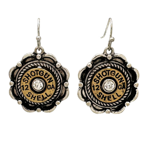 Shotgun Bullet Shell Flower Western Dangle Earrings