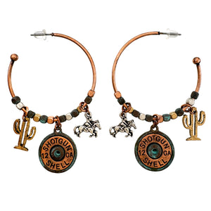 Bullet Shell Cowboy Cactus Western C Hoop Earrings