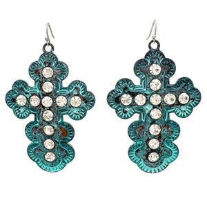 Large 3 Inch Rhinestone Metal Cross Earrings