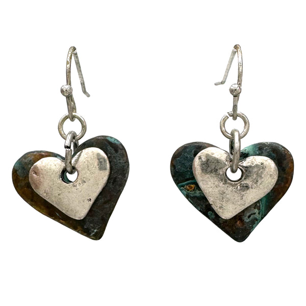 Patina Silver Hearts Small Earrings