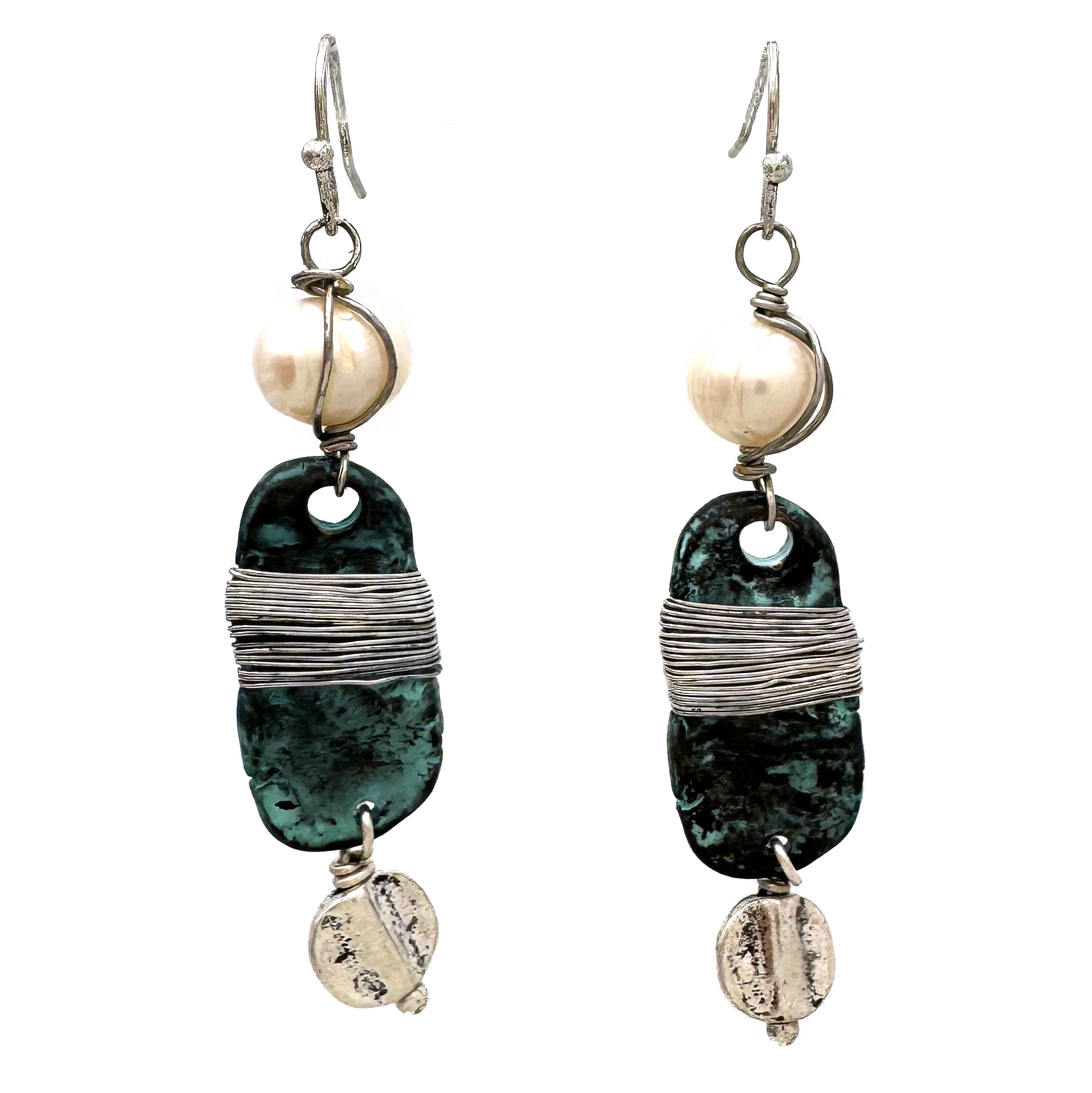 Wired Pearl Patina Earrings