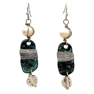 Wired Pearl Patina Earrings