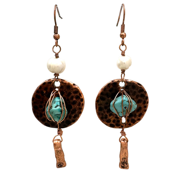 Turquoise Stone Wired Metal Earrings