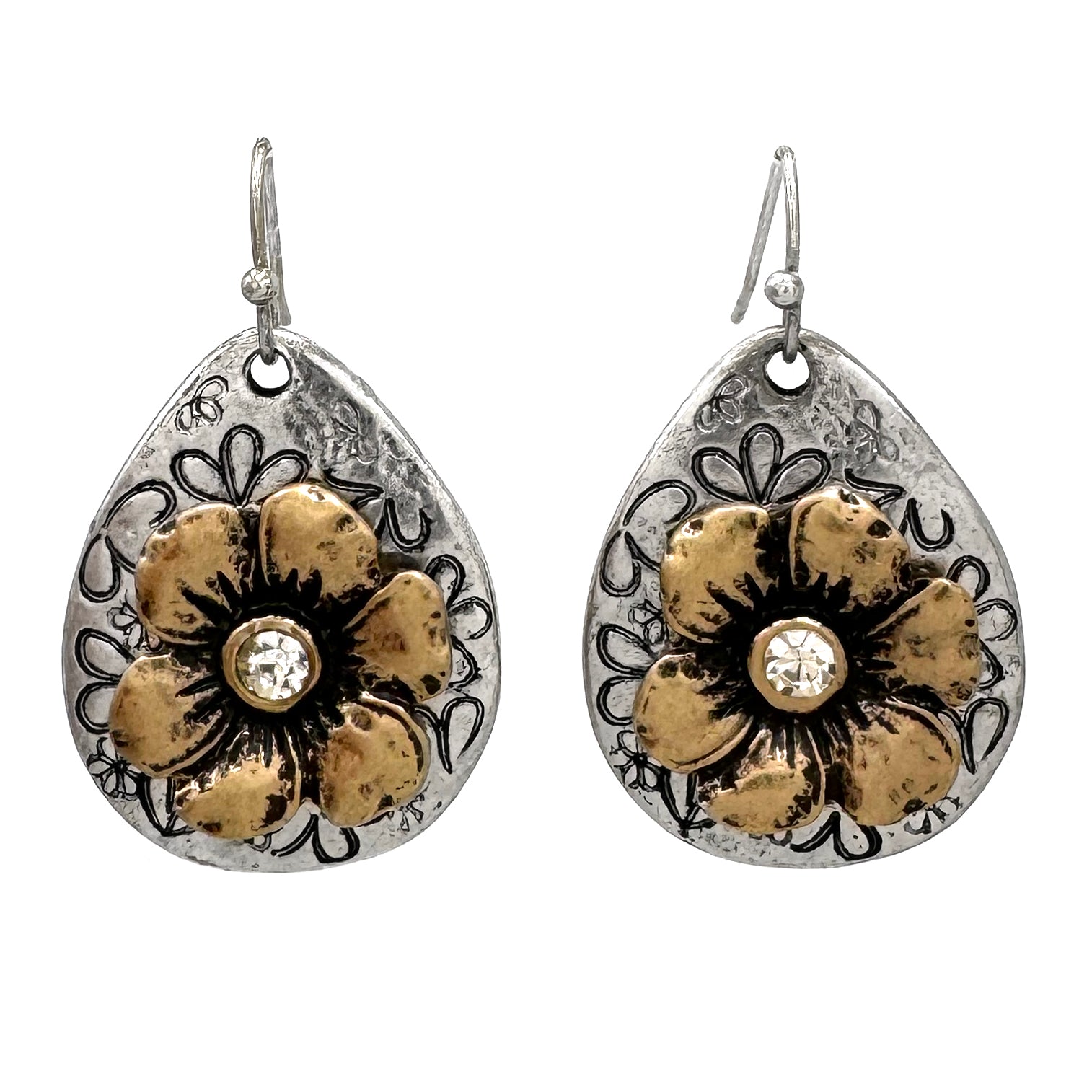 Teardrop Gold Flower Metal Earrings