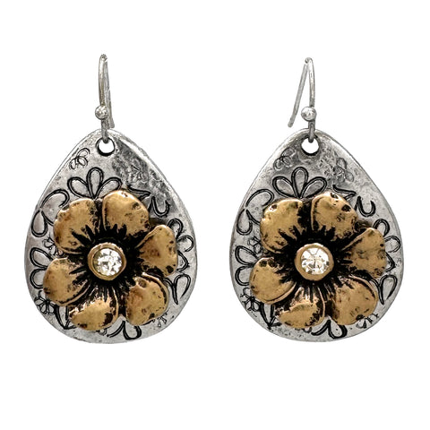 Teardrop Gold Flower Metal Earrings