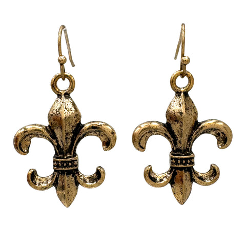 Antique Metal Fleur De Lis Earrings