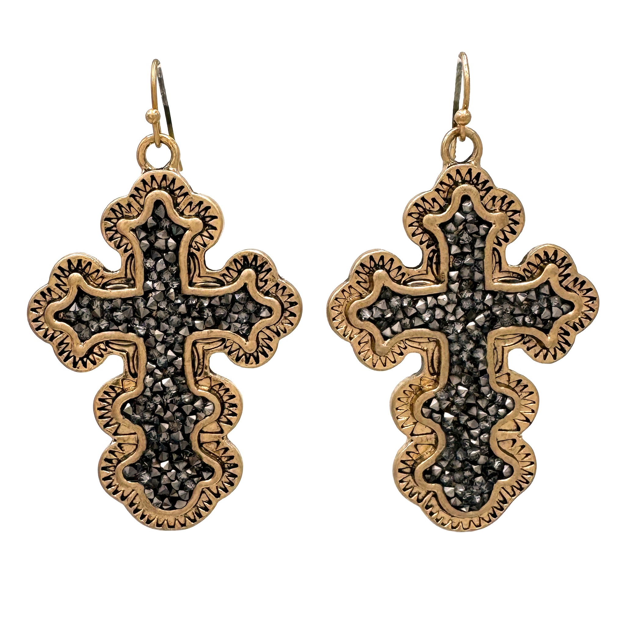 Crystal Gold Cross Earrings