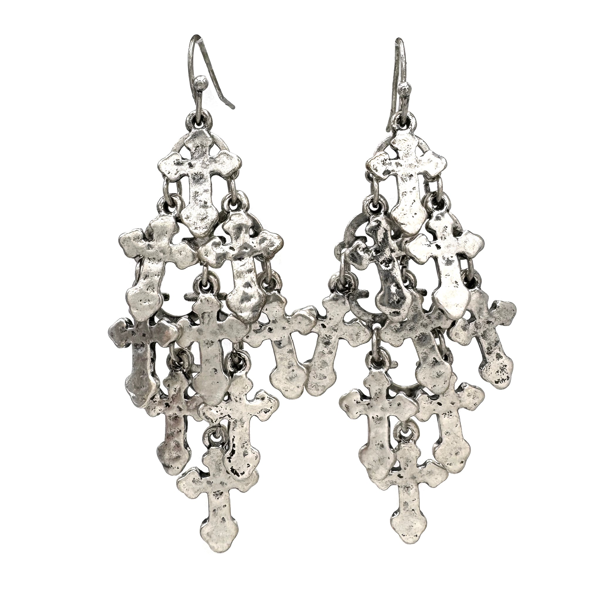 Silver Cross Chandelier Earrings