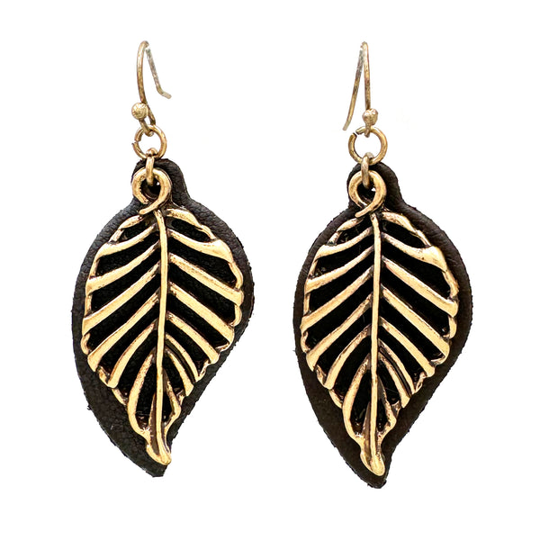 Leaf Leather Back Earrings