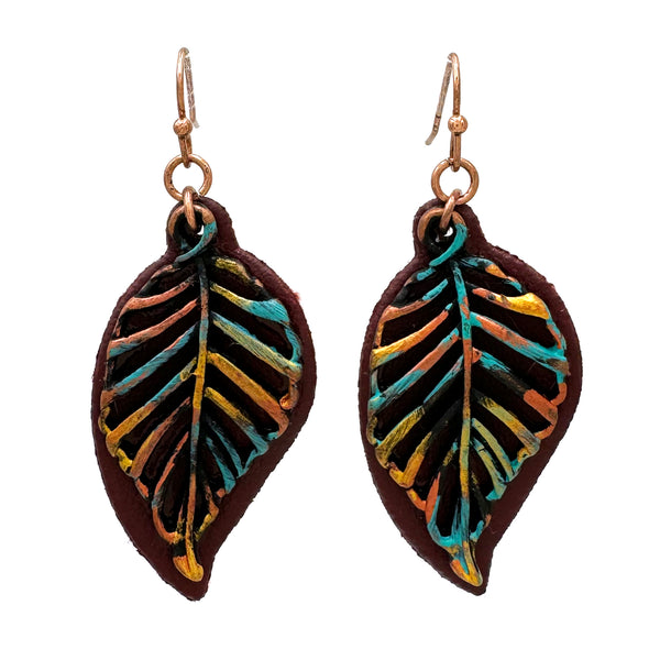 Leaf Leather Back Earrings