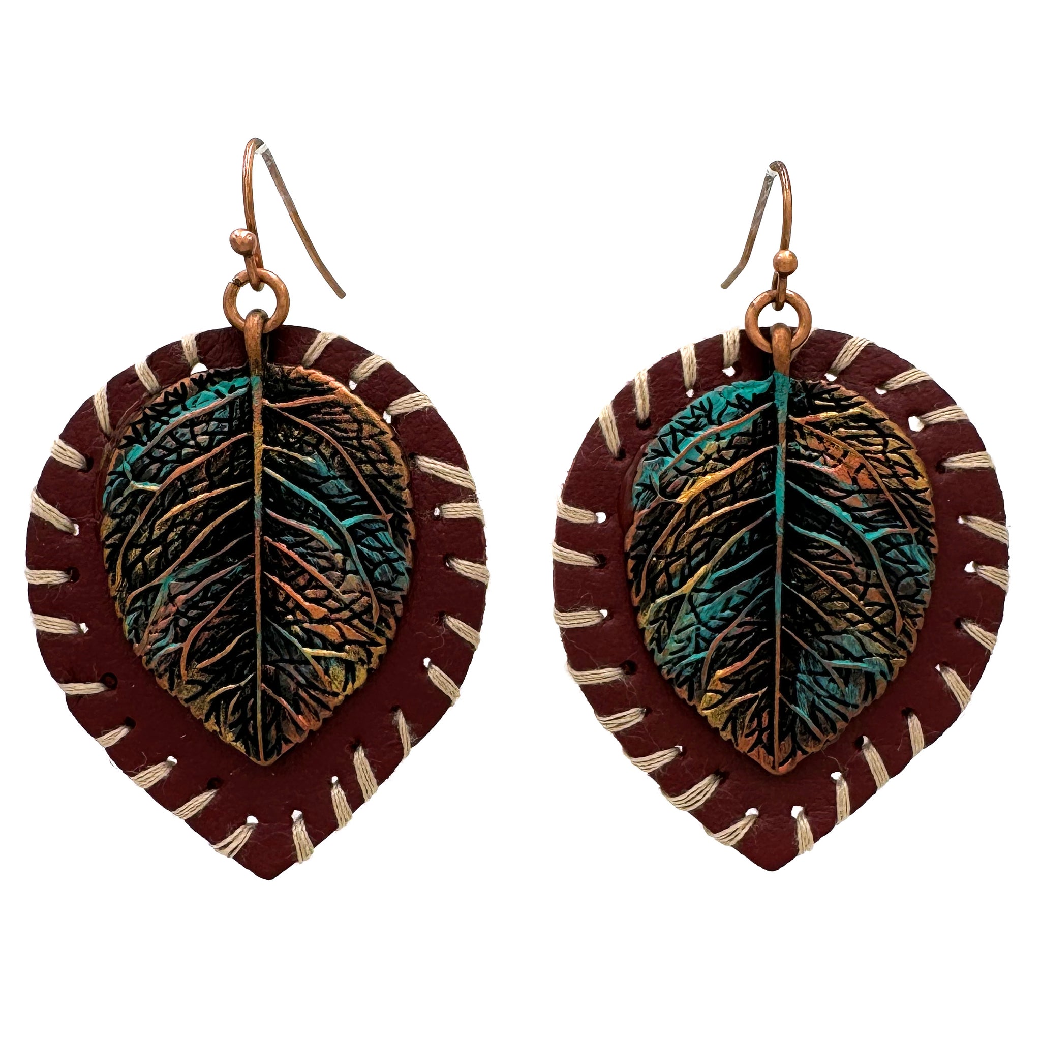 Rose Leaf Leather Back Earrings