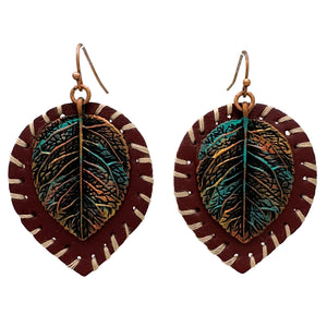 Rose Leaf Leather Back Earrings