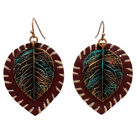 Rose Leaf Leather Back Earrings