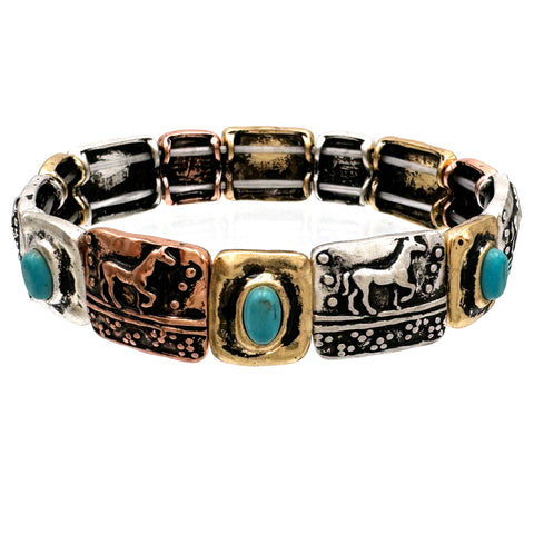 Tribal Horse Stretch Bracelet with Turquoise