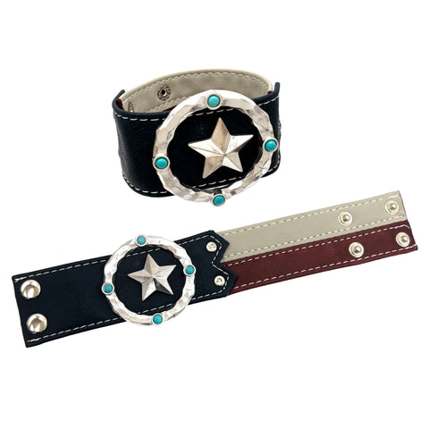 Texas Flag with Star Pu Leather Wrap Bracelet