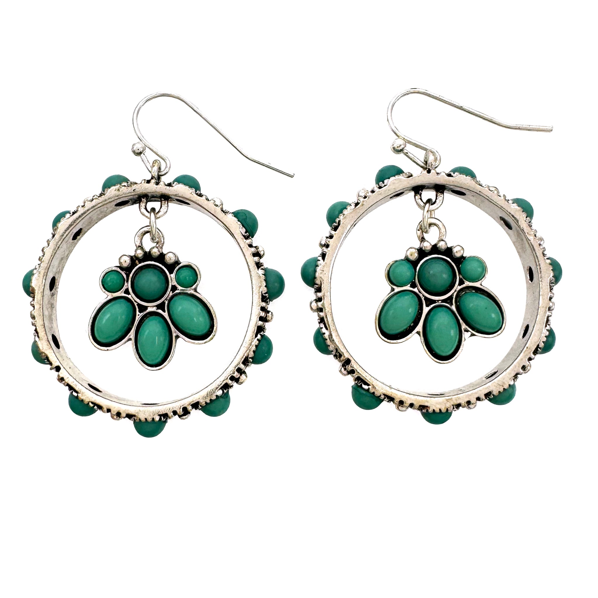 Green Turquoise Flower Circle Earrings