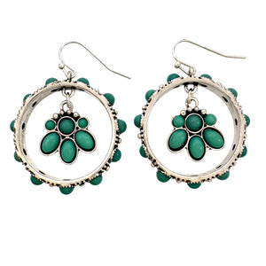 Green Turquoise Flower Circle Earrings