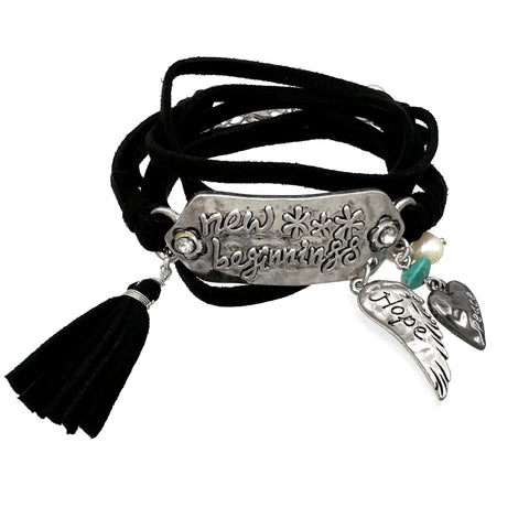 New Beginnings Hope Peace Suede Wrap Bracelet