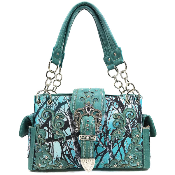 Rhinestone Buckle Branch Camouflage Women's Handbag Purse