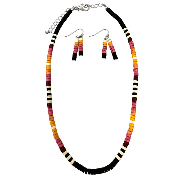 Wooden Beaded Southwestern Necklace with Earrings