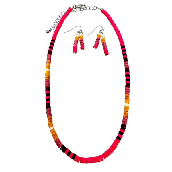 Wooden Beaded Southwestern Necklace with Earrings