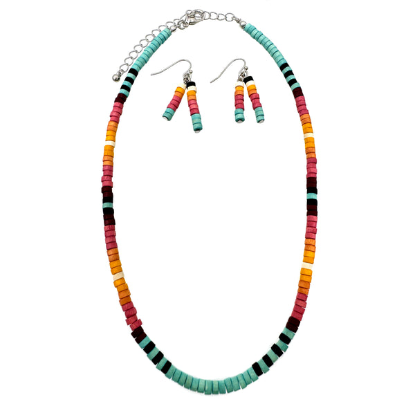 Wooden Beaded Southwestern Necklace with Earrings