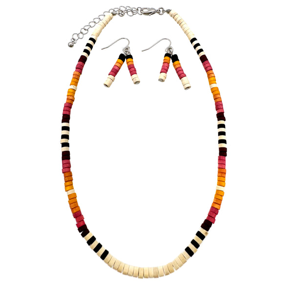 Wooden Beaded Southwestern Necklace with Earrings