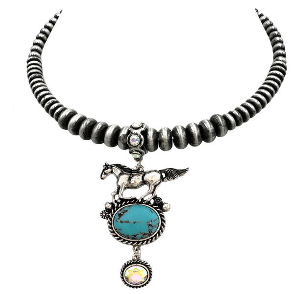 Silver Horse AB Rhinestone Navajo Bead Choker