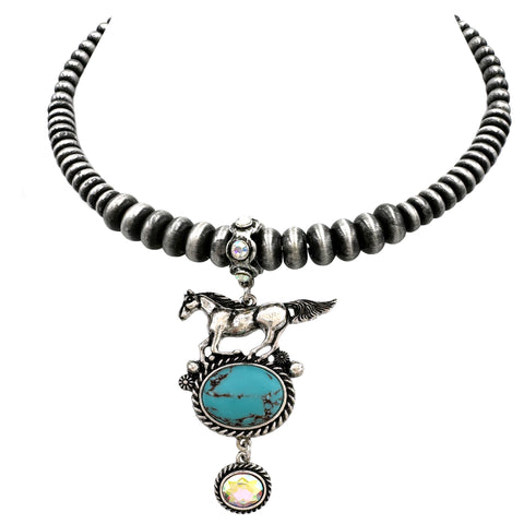 Silver Horse AB Rhinestone Navajo Bead Choker