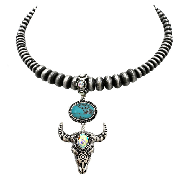 Silver Longhorn AB Rhinestone Navajo Bead Choker