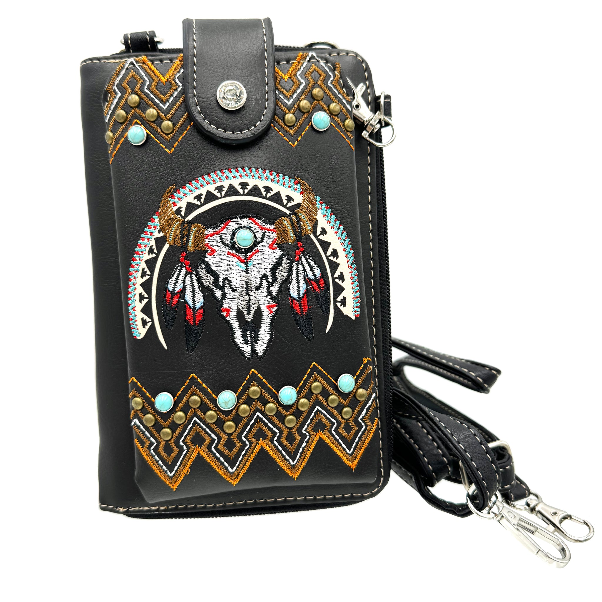 Longhorn Skull Embroidered Native Tribal Southwestern Phone Wallet