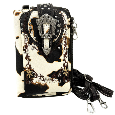 Crown Buckle Cow Print Floral Western Phone Wallet