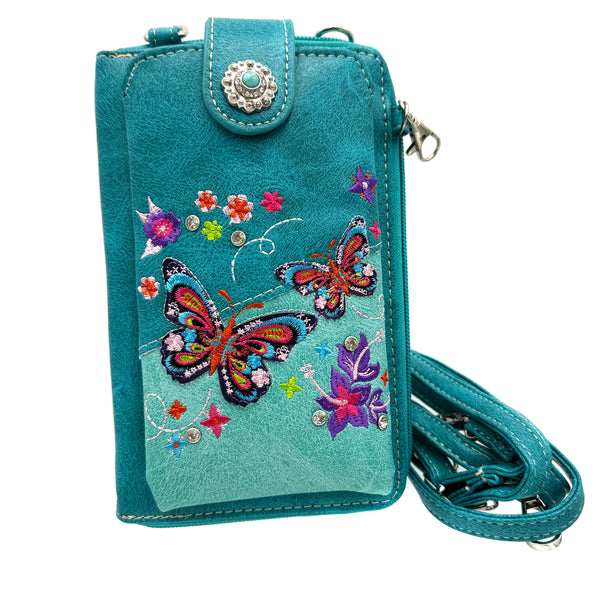 Butterfly Rainbow Embroidered Crossbody Phone Wallet