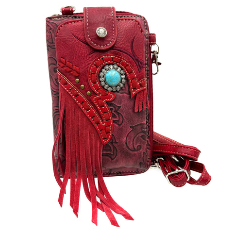 Turquoise Concho Fringe Crossbody Western Phone Wallet