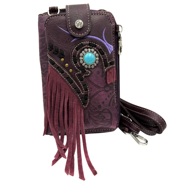 Turquoise Concho Fringe Crossbody Western Phone Wallet