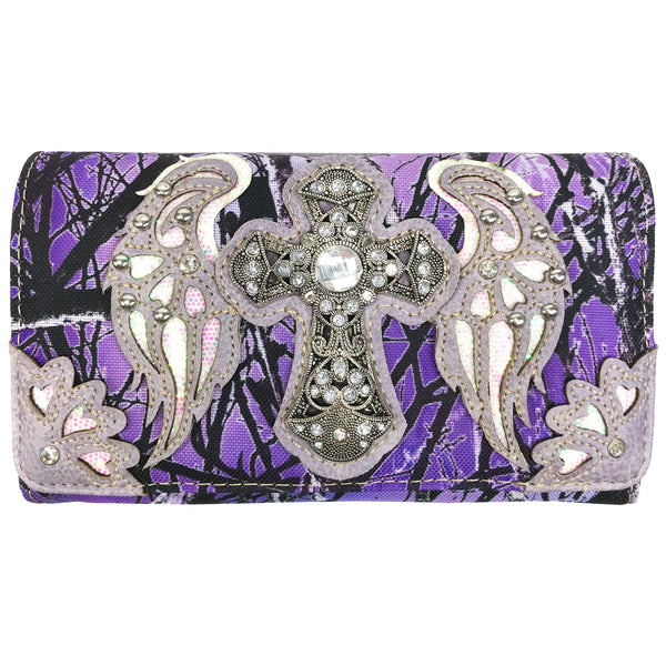 Cross Angel Wings Tree Camouflage Women's Crossbody Wallet