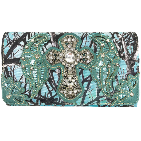 Cross Angel Wings Tree Camouflage Women's Crossbody Wallet